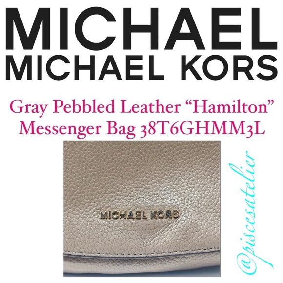 MICHAEL Michael Kors Large Gray Pebble Leather Hamilton Messenger Bag 38T6GHMM3L - Picture 5 of 13